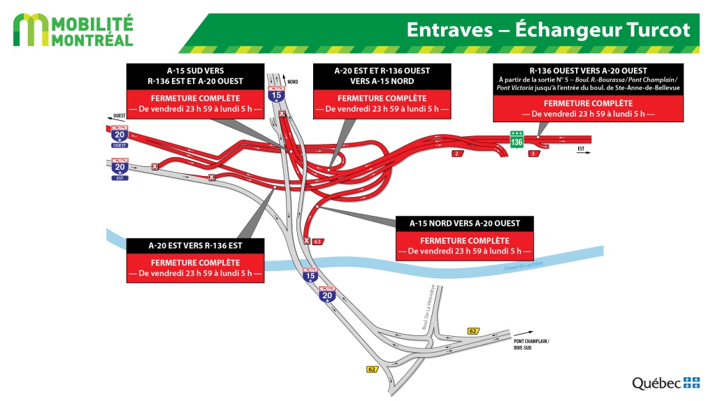 Highway closures Montreal