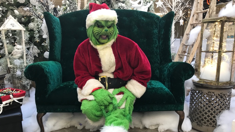 The Grinch takes a break from photos at Victoria Square Shopping Centre (Katherine Hill / CTV Regina)