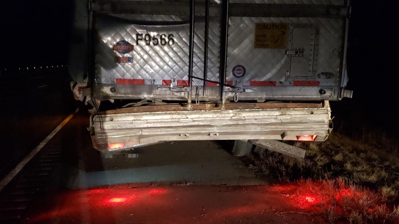 OPP say it had significant damage to the rear of the trailer. (Courtesy Chatham-Kent OPP) 