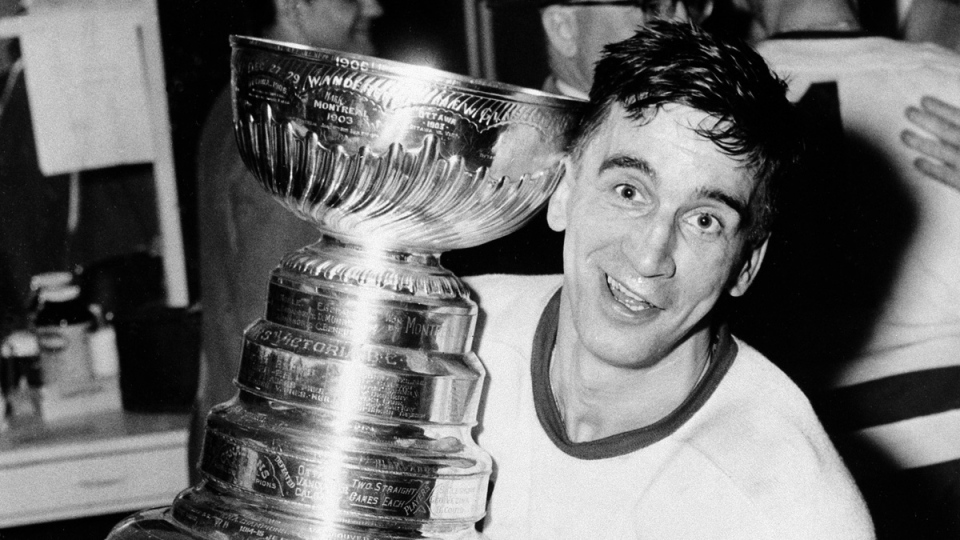Ted Lindsay hugs the Stanley Cup in 1954