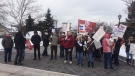 Unifor members rally against Chartwell Retirement Residences in Windsor, Ont. on Monday, March 4, 2019. (Michelle Maluske / CTV Windsor)
