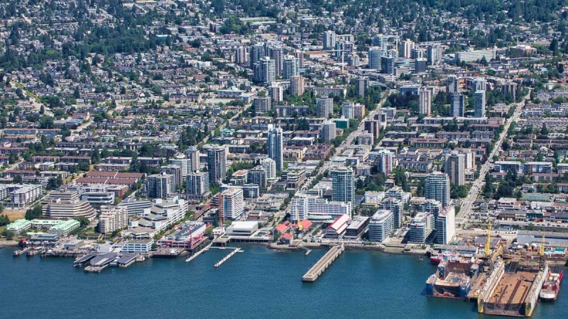 The Lower Lonsdale area of North Vancouver is shown in an image from June 2019. (CTV News Vancouver's Pete Cline in Chopper 9)