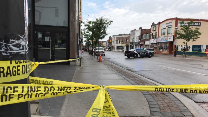 Part of Dunlop Street in Barrie, Ont. is closed for a police investigation on July 27, 2019 (CTV Barrie Krista Sharpe)