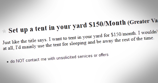 Metro Van man wants to pay $150 to camp 