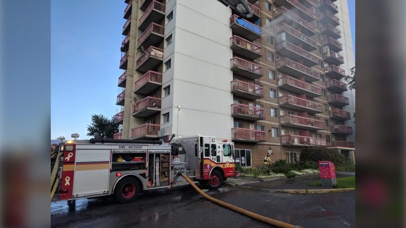 Firefighters extinguish a fire in a 7th floor apartment at 251 Donald St., Sept. 11, 2019 (Photo: Scott Stilborn @OFSFirePhoto / Twitter)