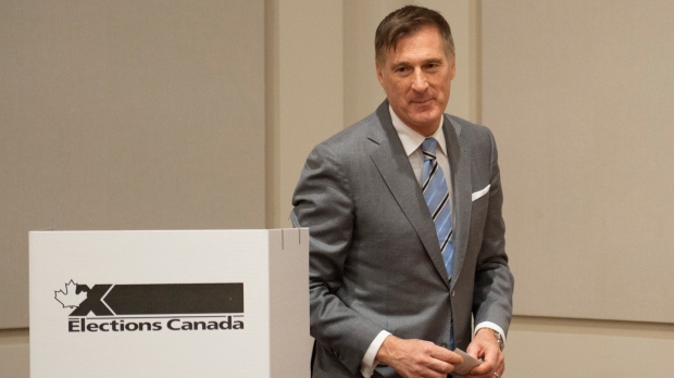 People's Party of Canada Leader Maxime Bernier cast his ballot in Saint-Georges Que., Monday, Oct. 21, 2019. THE CANADIAN PRESS/Jacques Boissinot