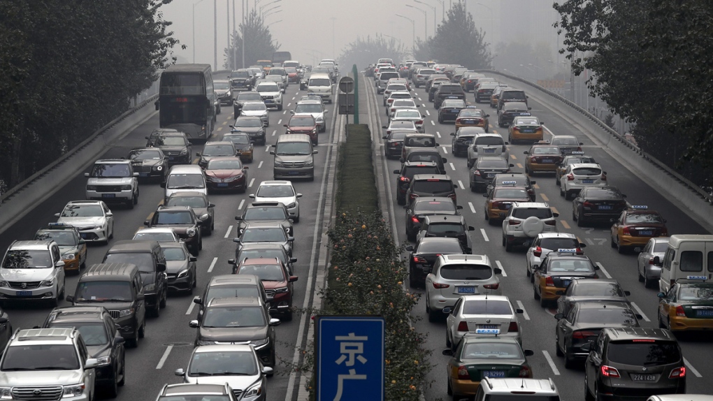 Heavy traffic on a city ring road in Beijing