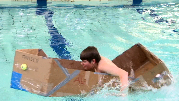 Students test their engineering skills in the Great Cardboard Boat Regatta