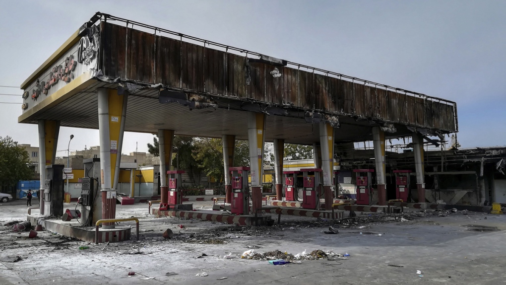 A gas station that was burned in Tehran