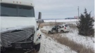 Emergency crews were called to the collision at Highway 3 and County Road 27 in Kingsville,Ont., on Thursday, Jan. 23, 2020. (Courtesy OPP)