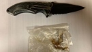 Officers say they found a small amount of suspected shatter (cannabis resin) and a switch blade knife. (Courtesy Chatham-Kent police)