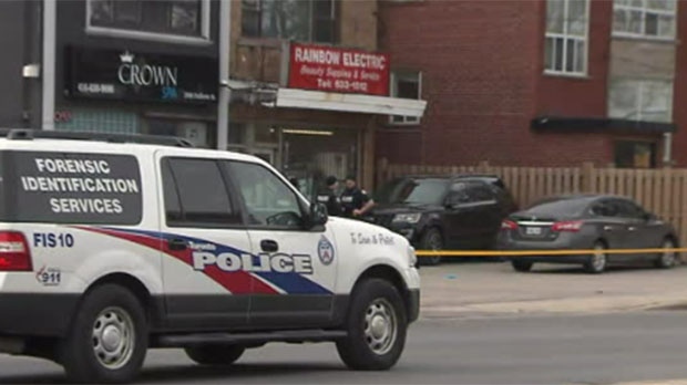 Police tape is shown at the scene of a fatal stabbing near Dufferin Street and Wilson Avenue on Monday afternoon.