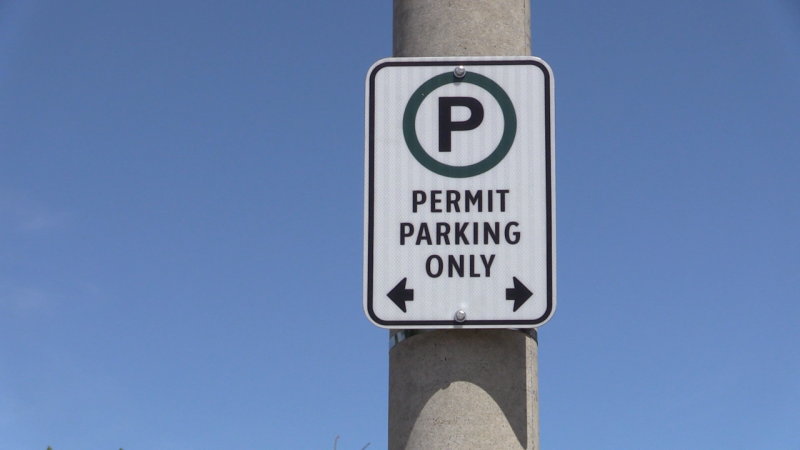 Permit Only parking sign at Wilkins Beach in Barrie, Ont. (Mike Arsalides/CTV News)