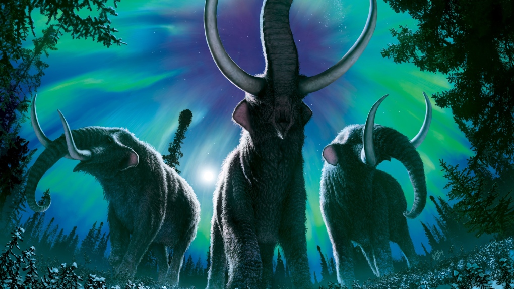 An artistic rendering of mastodons