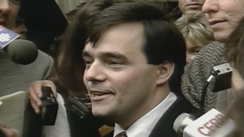 Guy Paul Morin speaks after being cleared in the death of Christine Jessop, Jan. 23, 1995.