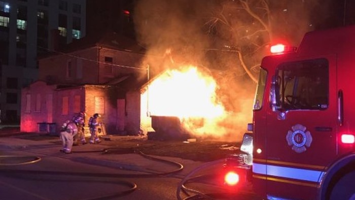 Dumpster fire at King and Lyle Streets on Monday, Dec. 7, 2020. (LFD Twitter)