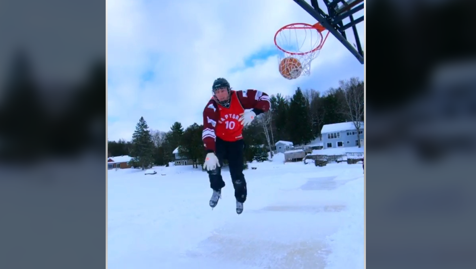 Basketball dunk on Skates