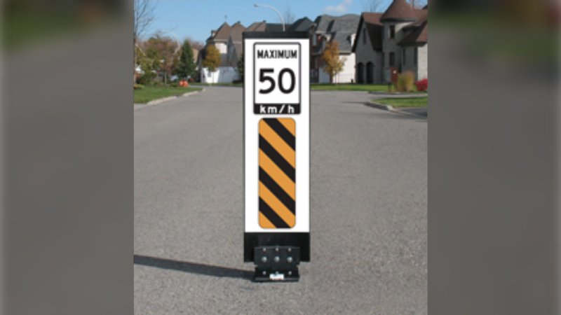 Example of a flexible in-road sign to be installed at various locations in the Town of Tecumseh at the end of May. (courtesy Town of Tecumseh)