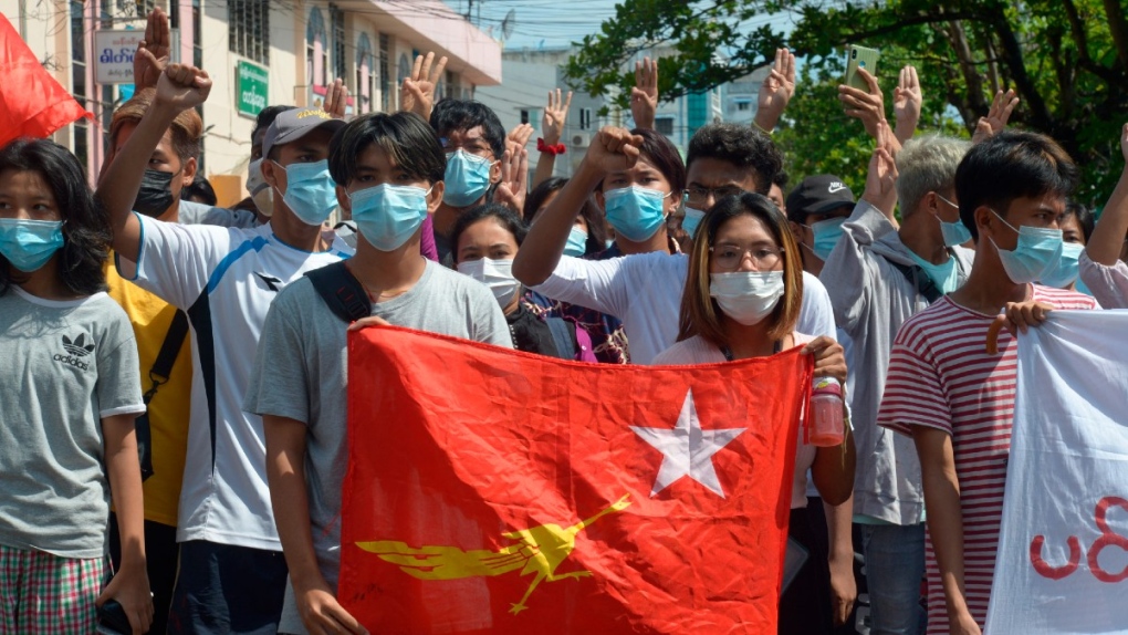 Anti-coup protesters in Bahan township in Yangon