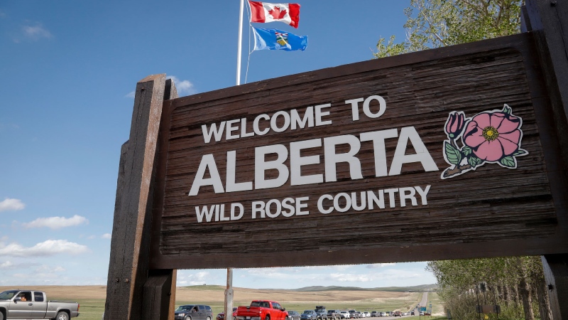 Welcome to Alberta sign near Carway, Alta., on May 18, 2021. (THE CANADIAN PRESS/Jeff McIntosh)