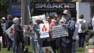 Anti-lockdown protest draws supporters to controversial Sarnia health club on Saturday, May 29, 2021 (Bryan Bicknell / CTV News)