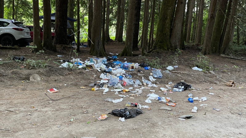 A trash-littered campsite is seen in an image provided by the Four Wheel Drive Association of BC. 
