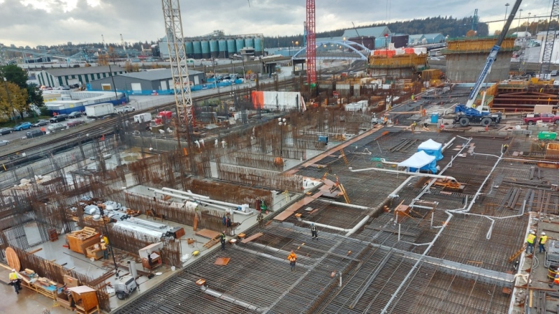 The North Shore Wastewater Treatment Plant is seen during construction in Fall 2020. (Metro Vancouver)
