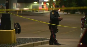 A Winnipeg police officer on scene of the stabbing on July 12, 2022.