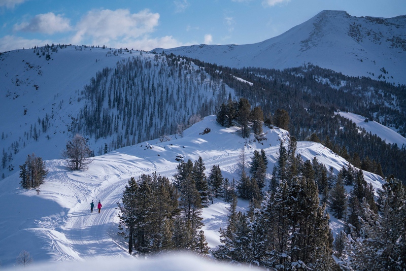 Skiers walking the ridge in Taynton Bowl during the 2021-22 ski season at Panorama Mountain Resort. (photo courtesy: Panorama Mountain Resort)