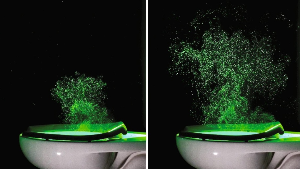 Green lasers reveal you should close the toilet lid before you flush