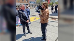 Timmins reporter Sergio Arangio interviews politician. May 25/23 (CTV Northern Ontario)