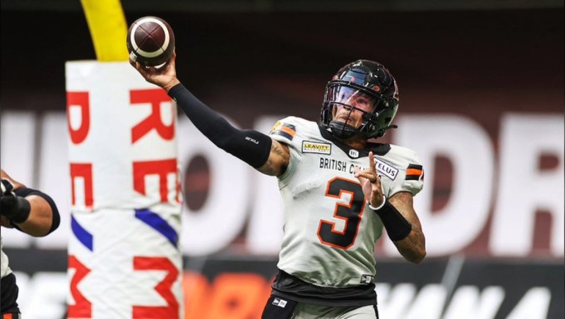 Lions quarterback Vernon Adams threw for three first-half touchdowns Thursday night as the Lions defeated Calgary 25-22 in both teams' final pre-season game. (Photo: Twitter@BCLions)