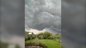 Dark clouds forming over West St. Paul as a tornado warning was in place on July 26, 2023. (Source: Kelly Bishop)