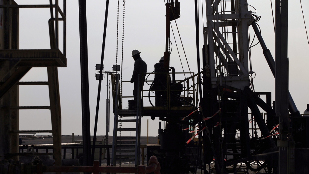 Oil men work on a new oil rig
