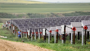 Solar panels pictured at the Michichi Solar project near Drumheller, Alta., Tuesday, July 11, 2023. THE CANADIAN PRESS/Jeff McIntosh