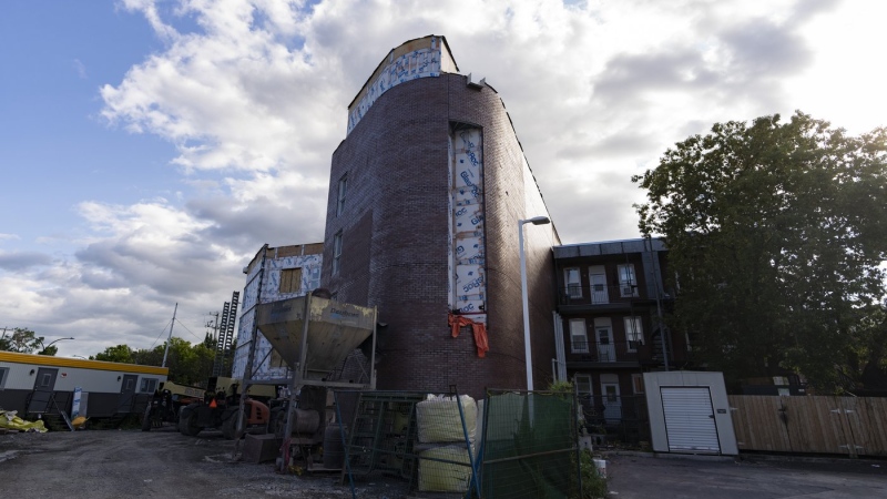 Construction is seen on a new supervised inhalation centre in Montreal, Thursday, Aug. 31, 2023. The new complex will also offer housing, a community centre and meals, and allow the injection of hard drugs. THE CANADIAN PRESS/Christinne Muschi