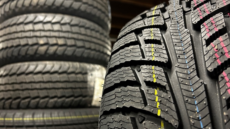 A collection of winter tires is pictured. (Jonathan MacInnis/CTV Atlantic)