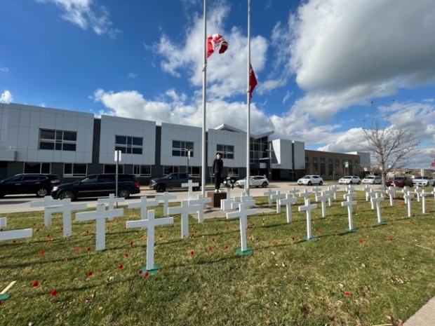 Students, staff and several veterans came together at St. Joseph’s Catholic High School for a traditional Remembrance Day service in Windsor, Ont. on Friday, Nov. 10, 2023. (Chris Campbell/CTV News Windsor)