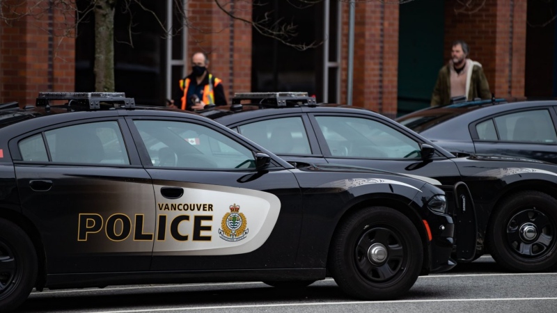 Police cars are seen parked outside Vancouver Police Department headquarters in Vancouver, on Saturday, Jan. 9, 2021. THE CANADIAN PRESS/Darryl Dyck