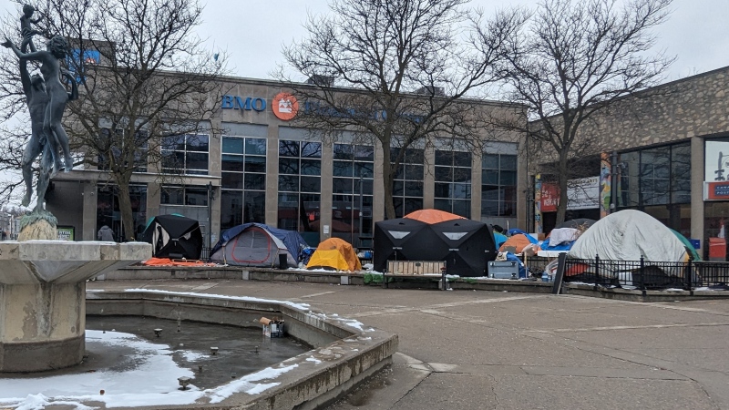 Encampment in downtown Guelph on Jan. 8, 2024. (Dan Lauckner/CTV Kitchener)