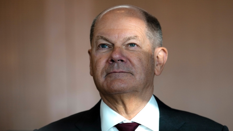 German Chancellor Olaf Scholz arrives for the cabinet meeting at the chancellery in Berlin, Germany, Wednesday, Jan. 10, 2024. (AP Photo/Markus Schreiber)