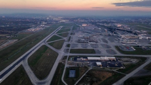 FILE: A sunset is seen over Vancouver International Airport in an undated image. 