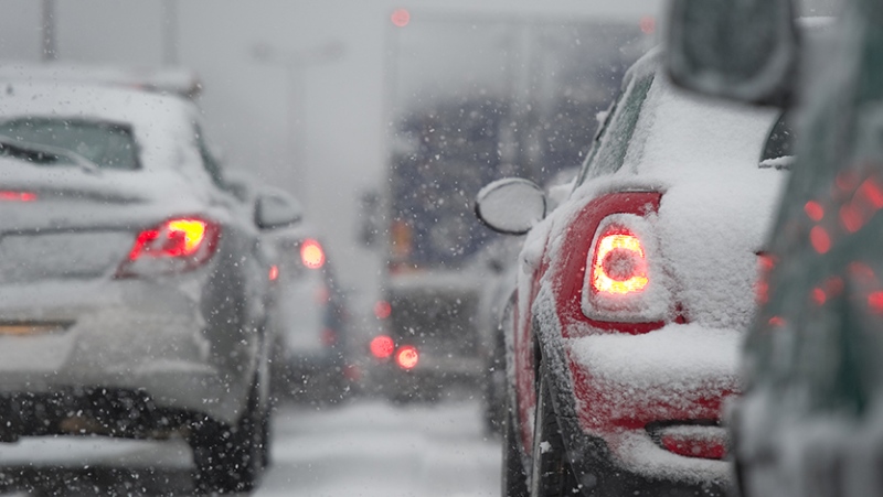 Vehicles driving during snowy weather. (File) 