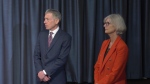 B.C.'s incoming seniors advocate Dan Levitt, left, and its outgoing seniors advocate Isobel Mackenzie look on at a news conference announcing Levitt's hiring on Friday, Jan. 26, 2024. (CTV)