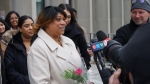 Cindy Ali speaks to the media after being acquitted of a first-degree murder charge laid on her in 2012 in connection with the death of her 16-year-old daughter, Cynara. (Abby O'Brien)