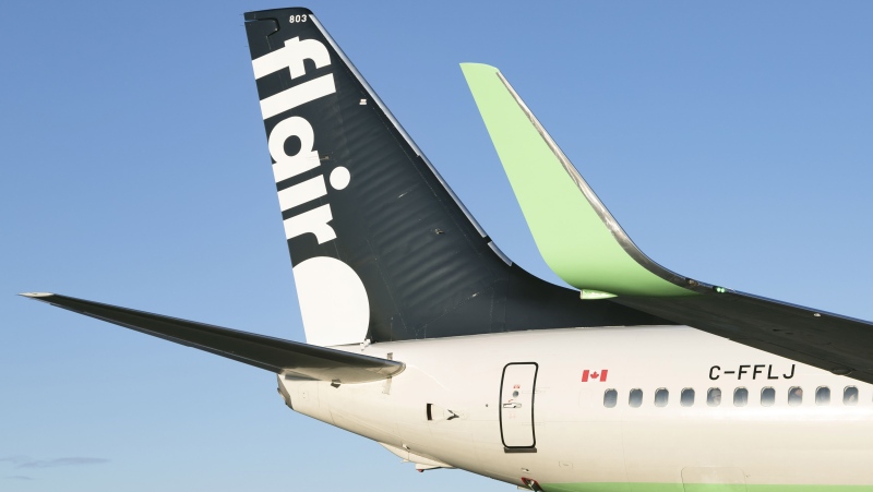 The tail section of a Flair Airlines plane is seen in this undated handout photo. THE CANADIAN PRESS/Handout: Flair Airlines