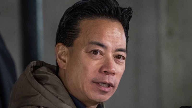 Vancouver Mayor Ken Sim, speaks during a news conference for a housing announcement in Vancouver, B.C., Friday, Dec. 15, 2023. THE CANADIAN PRESS/Ethan Cairns