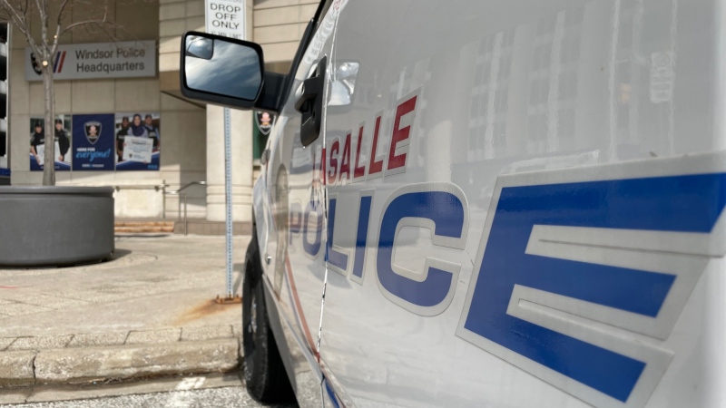 LaSalle police at Windsor police headquarters in Windsor, Ont., on Thursday, April 4, 2024. (Michelle Maluske/CTV News Windsor)