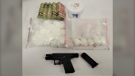Canadian currency, drugs and a firearm seized by police. (Submitted/Waterloo Regional Police Service)