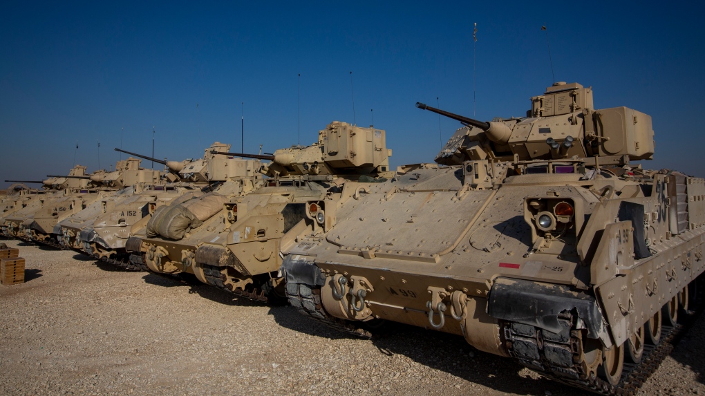 Armoured vehicles at a U.S. military base in Syria